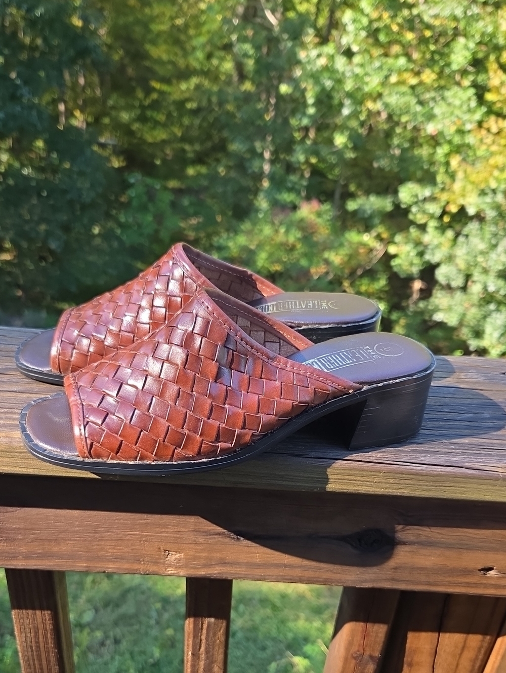 The Leather Collection Woven Genuine Leather Mules Brown Made in Brazil Size 6